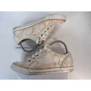 Coach Signature Canvas Lace Up Sneakers Cream Tan Women's Size 8.5B
